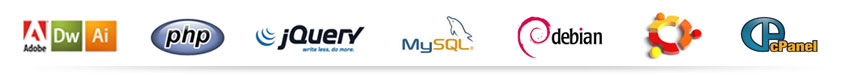 Adobe Suite, Adobe Dreamweaver, Adobe Illustrator, Debian, php, MySql, Wordpress, vBulletin, Cafe Commerce