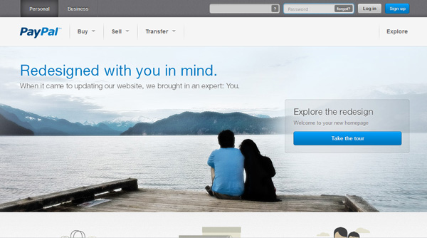 PayPal new home page design